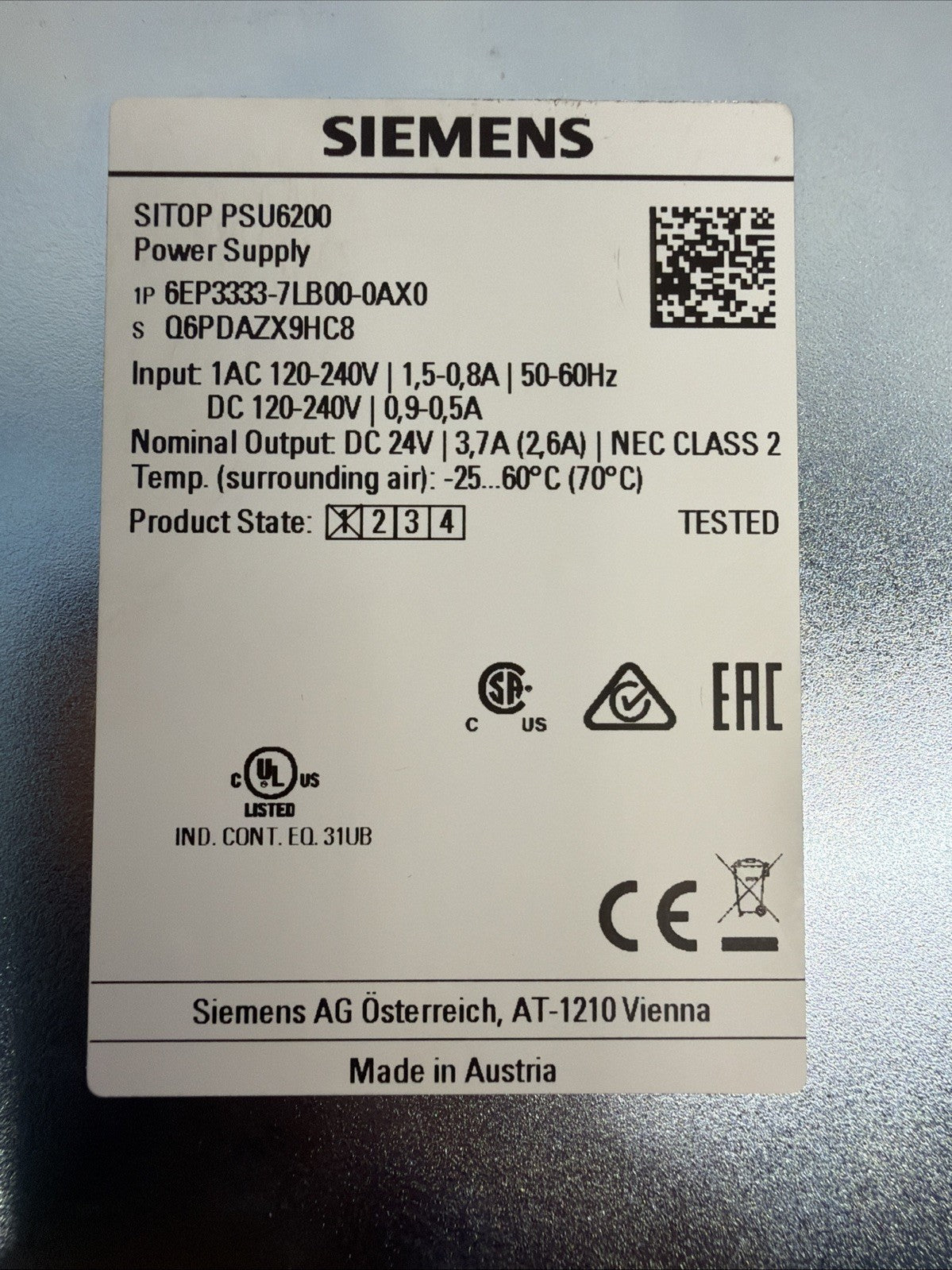 Siemens 6EP3333-7LB00-0AX0 SITOP Power Supply Module New Open Box - Each (131)