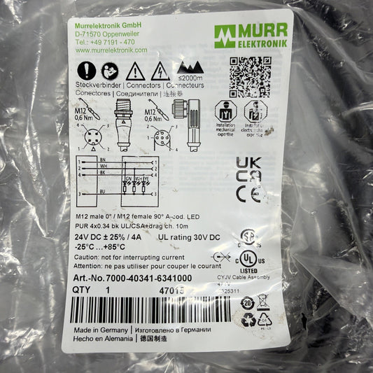 Murr Elektronik 7000-40341-6341000 M12 Male Female Cable 10m New Sealed (1.4.3)