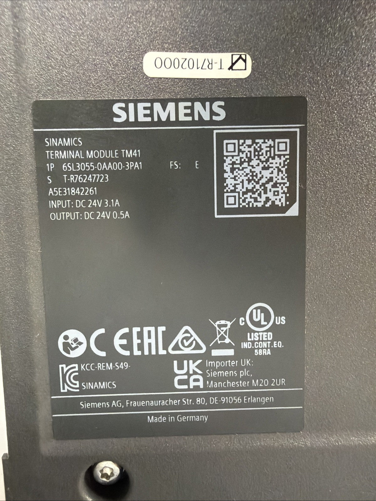 Siemens 6SL3055-0AA00-3PA1 SINAMICS S120 TM41 Terminal Module Open Box (1.2.1b)
