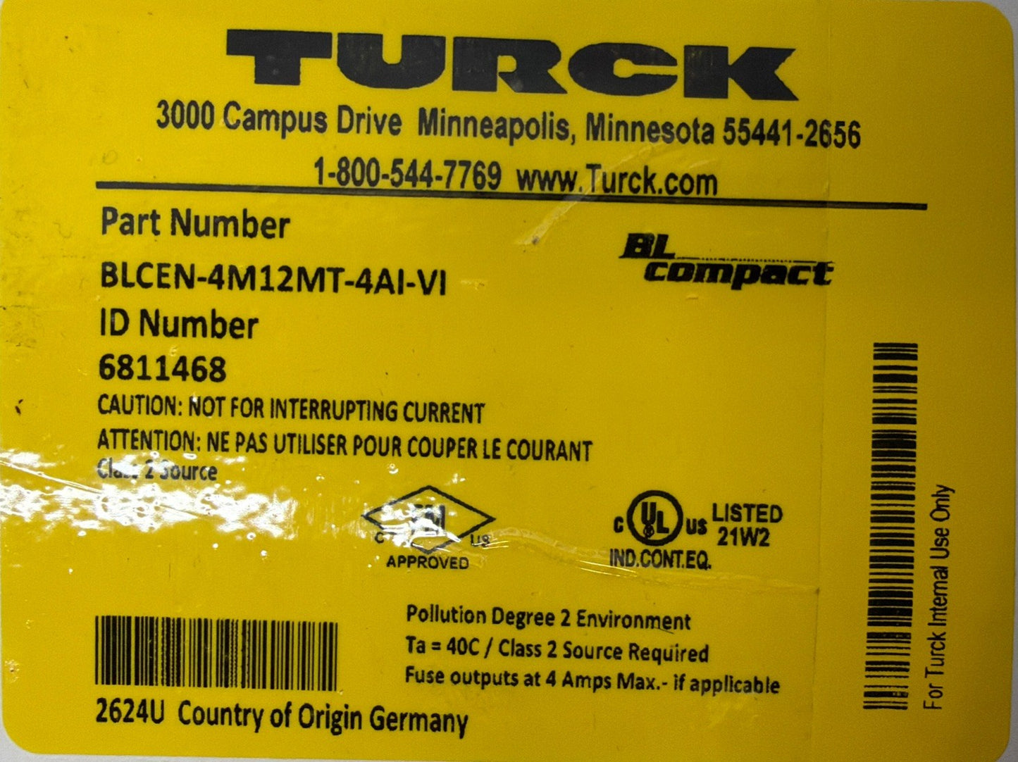 Turck BLCEN-4M12MT-4AI-VI BL Compact I/O Module 6811468 New in Box 1.2.4