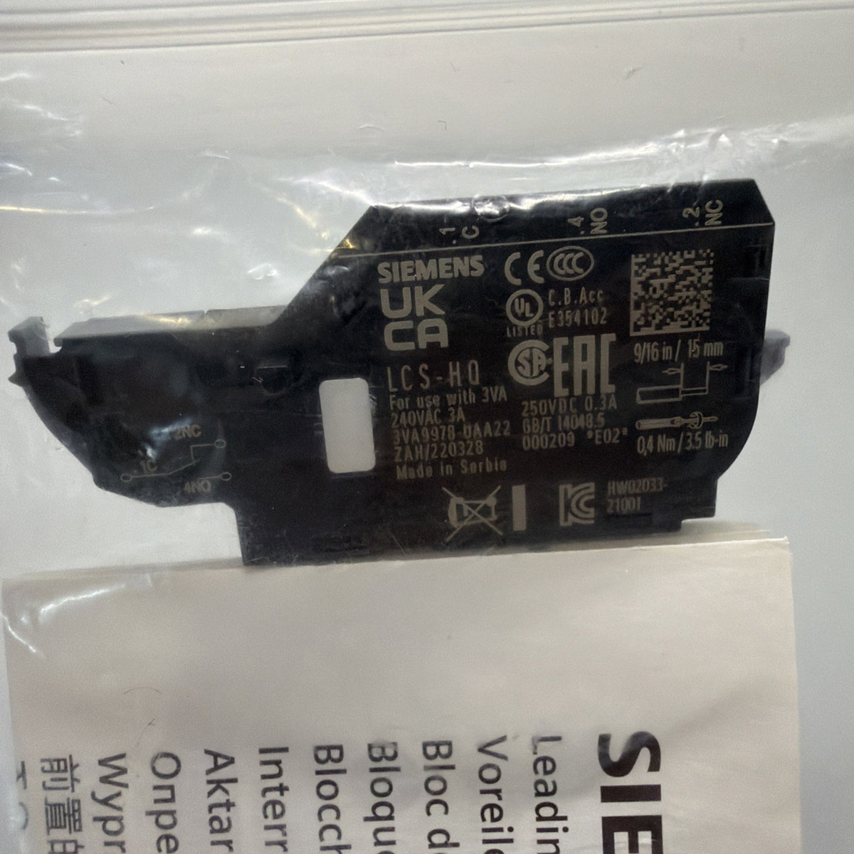 Siemens 3VA9978-0AA22 Leading Changeover Switch HQ 3A 240VAC New (1.3.2)