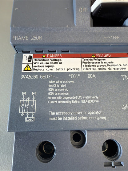 Siemens 3VA5260-6ED31-0AA0 Circuit Breaker 60A 800V New Open Box (1.2.4)