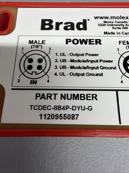 Molex TCDEC-8B4P-DYU-G8 Industrial I/O Distribution Module New Open Box  (1.2.1)