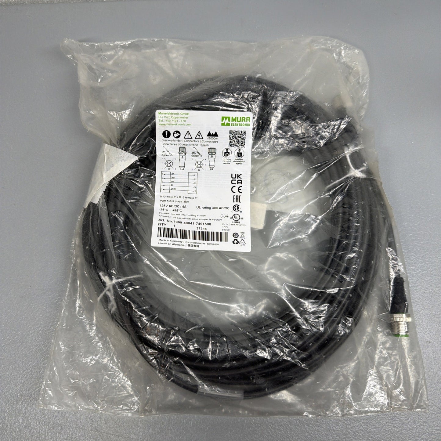 Murr Elektronik 7999-40041-7491500 M12 Male Female Cable 15m New Sealed (1.4.3)