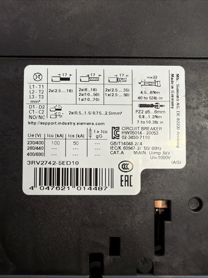 SIEMENS 3RV2742-5ED10, SIRUS CIRCUIT BREAKER New Open Box (1.4.4)
