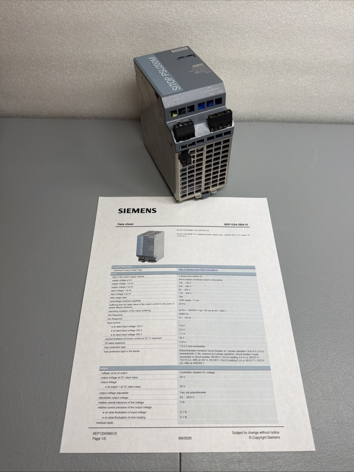Siemens 6EP1334-3BA10 SITOP PSU200M 24VDC 10A Power Supply New Open Box (1.2.1)