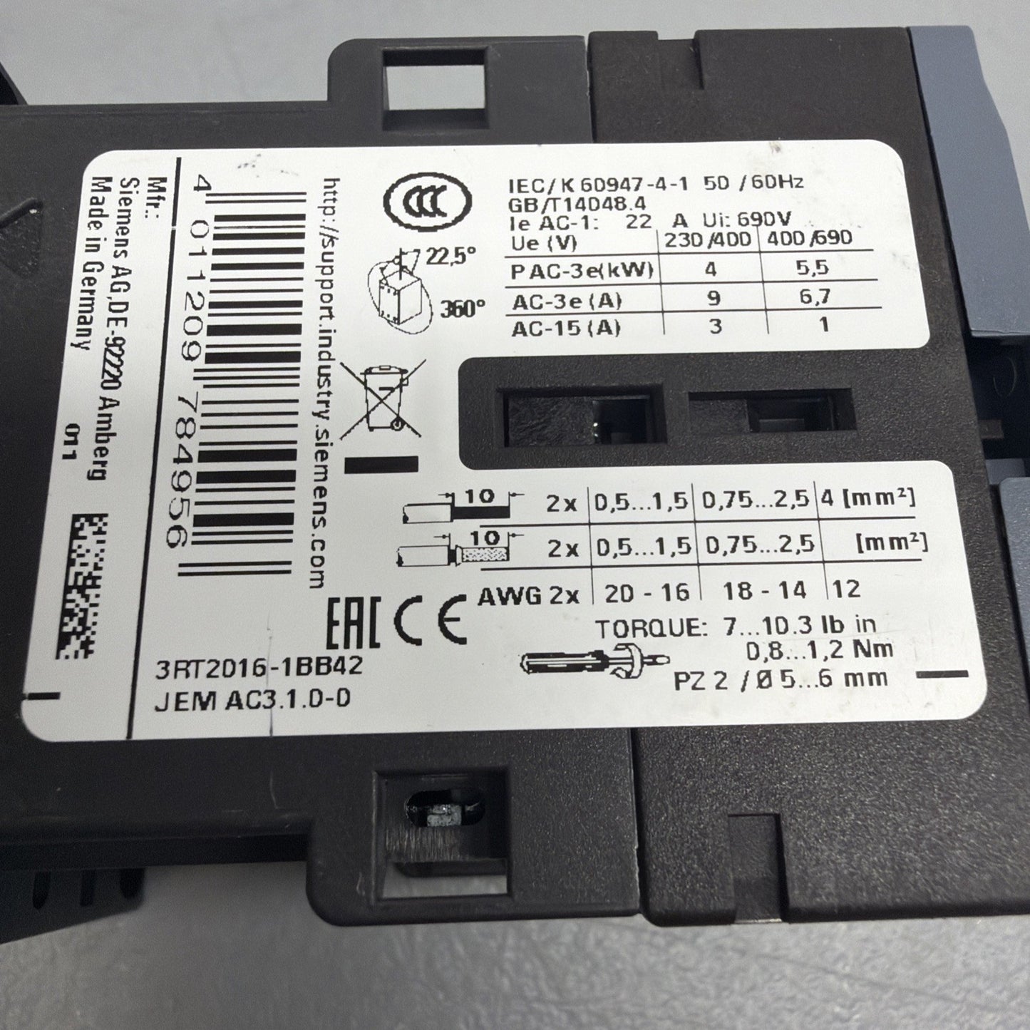 Siemens 3RT2016-1BB42 + 3RT2916-1BB00 SIRIUS Contactor 24VDC New Open Box (113)