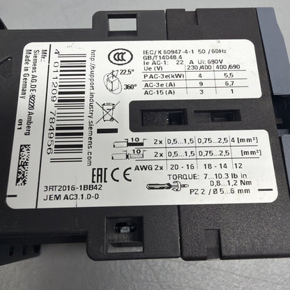 Siemens 3RT2016-1BB42 + 3RT2916-1BB00 SIRIUS Contactor 24VDC New Open Box (113)