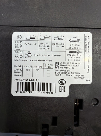 Siemens 3RV2742-5BD10 Motor Starter Protector Circuit Breaker NewOpenBox (1.2.1)