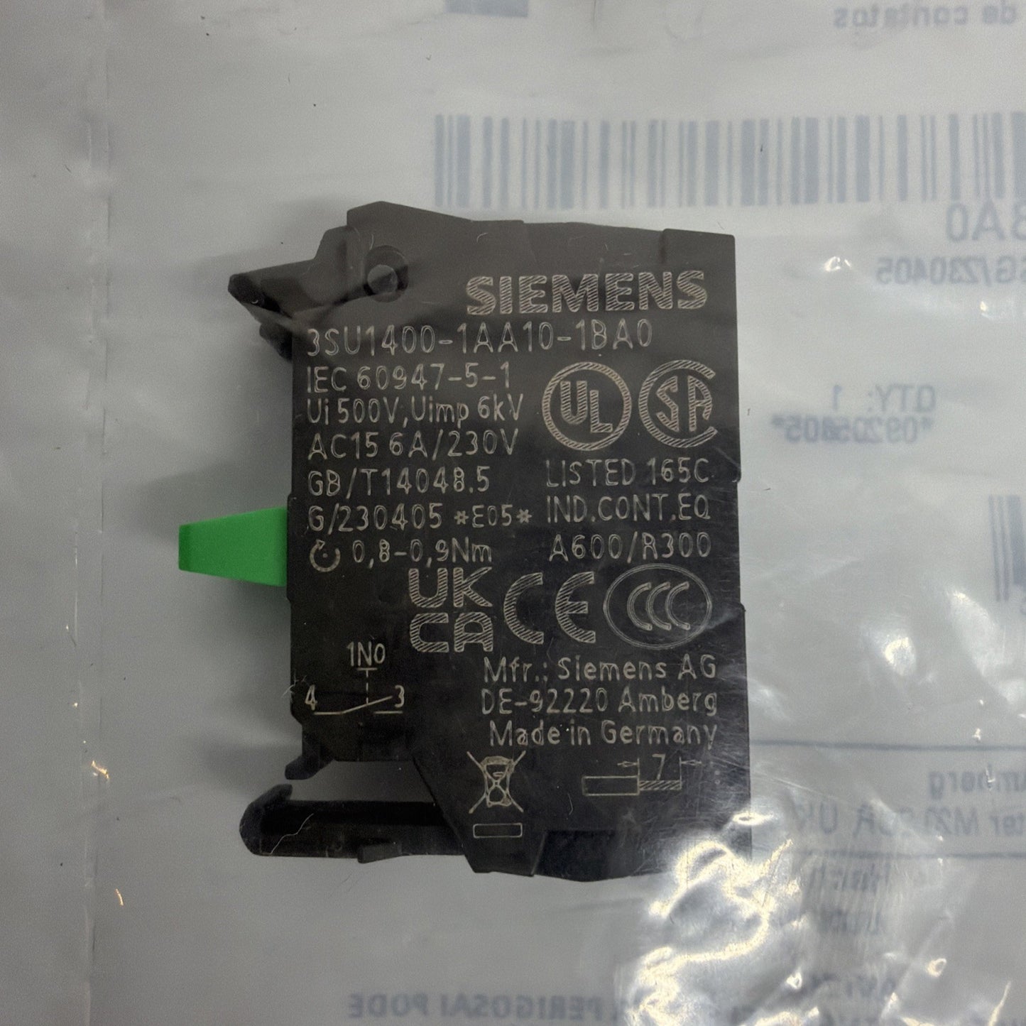 Siemens 3SU1400-1AA10-1BA0 SIRIUS ACT Contact Module 1NO New Factory Sealed 142B