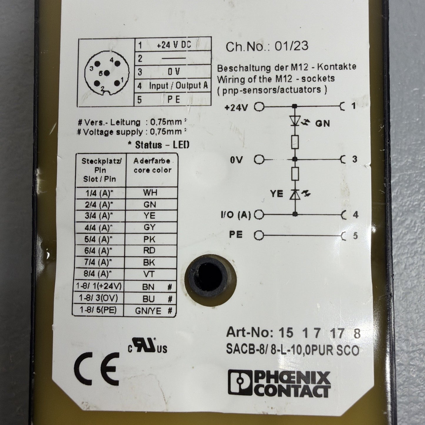 Phoenix Contact 1517178 SACB-8/8-L M12 8-Port Distribution Box Cut Cable (1.4.3)
