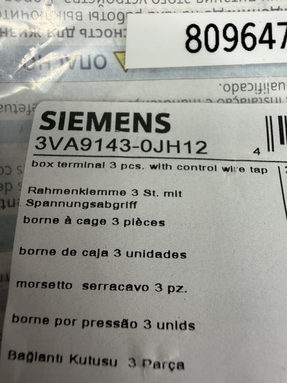 Siemens 3VA9143-0JH12 SENTRON 3VA6 3P Box Terminal w/ Control Wire Tap New (142)