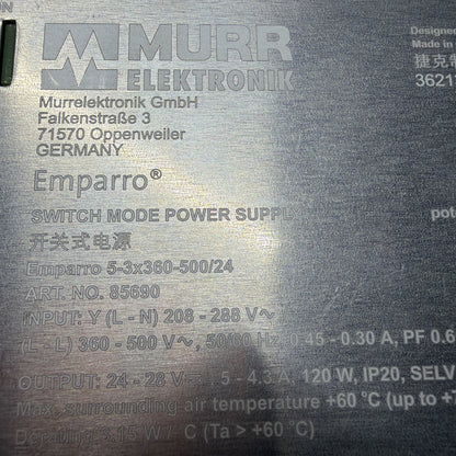 Murrelektronik 85690 Emparro 3-Phase Power Supply 24-28VDC 5A Open Box (1.3.1)