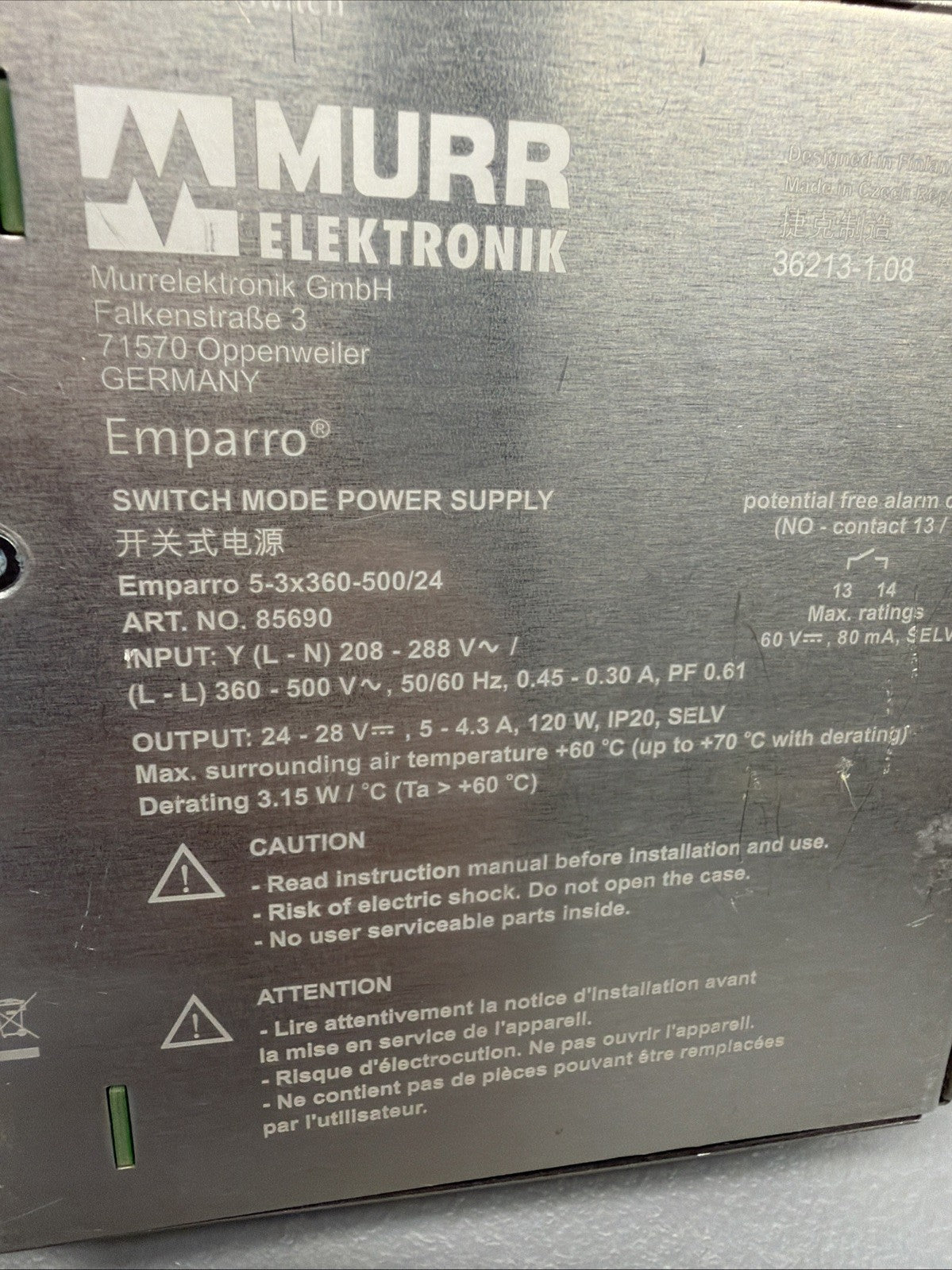 MurrElektronik 85690 3-Phase Power Supply 24-28V 5A DC New Open Box (1.3.1)