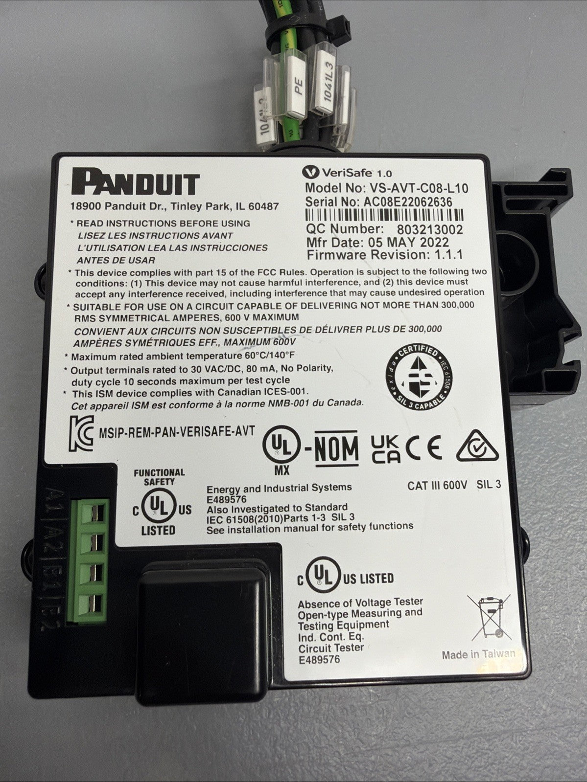Panduit VS-AVT-C08-L10 VeriSafe AVT Absence of Voltage Tester New Op.Box 1.1.3B