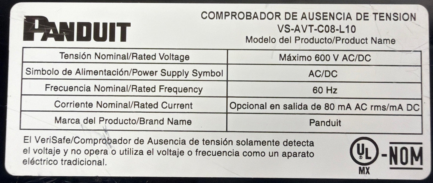 Panduit VS-AVT-C08-L10 VeriSafe AVT Absence of Voltage Tester New Op.Box 1.1.3B