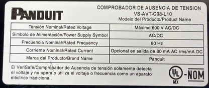 Panduit VS-AVT-C08-L10 VeriSafe AVT Absence of Voltage Tester New Op.Box 1.1.3B