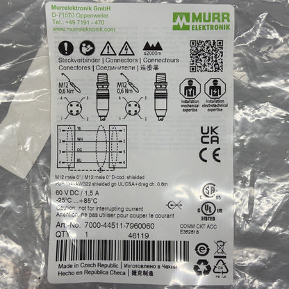 Murrelektronik 7000-44511-7960060 PROFINET M12 D-Code Cable 0.6m New Sealed 143