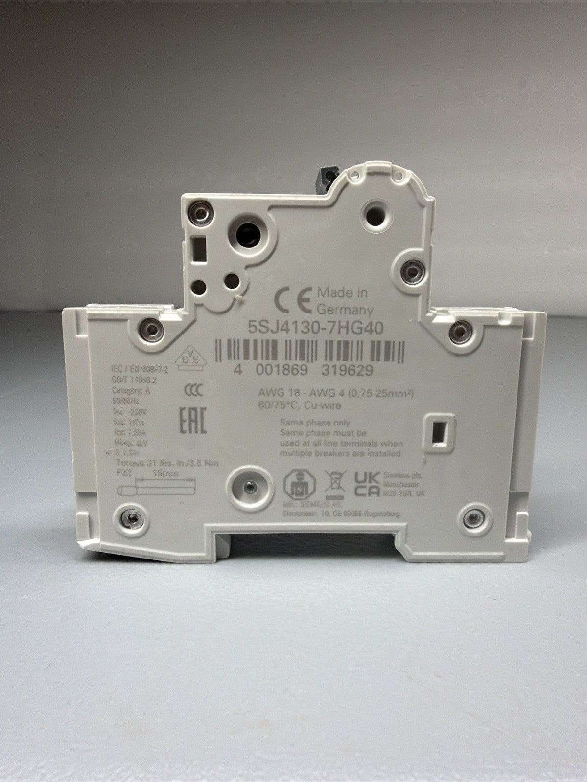 Siemens 5SJ4130-7HG40 SENTRON 4-Pole 30A Circuit Breaker Open Box (1.3.4)