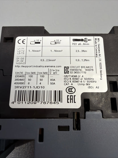 Siemens 3RV2711-1JD10 SIRIUS Motor Starter Protector New Open Box (1.2.2)