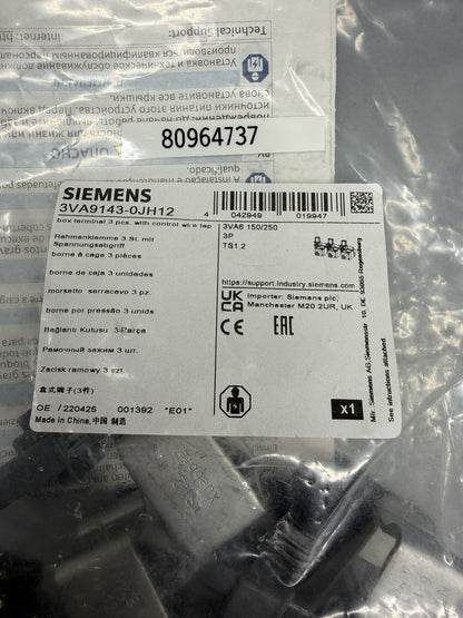Siemens 3VA9143-0JH12 SENTRON 3VA6 3P Box Terminal w/ Control Wire Tap New (142)