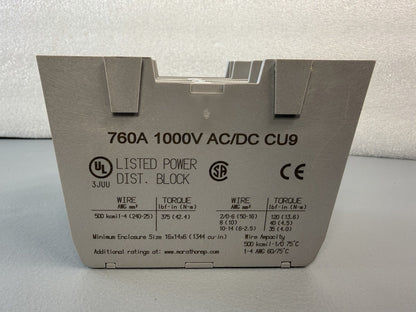 Marathon EPBCP84 Power Distribution Block, 760A, 1000V, AC/DC, CU9, 4AWG (1.2.4)