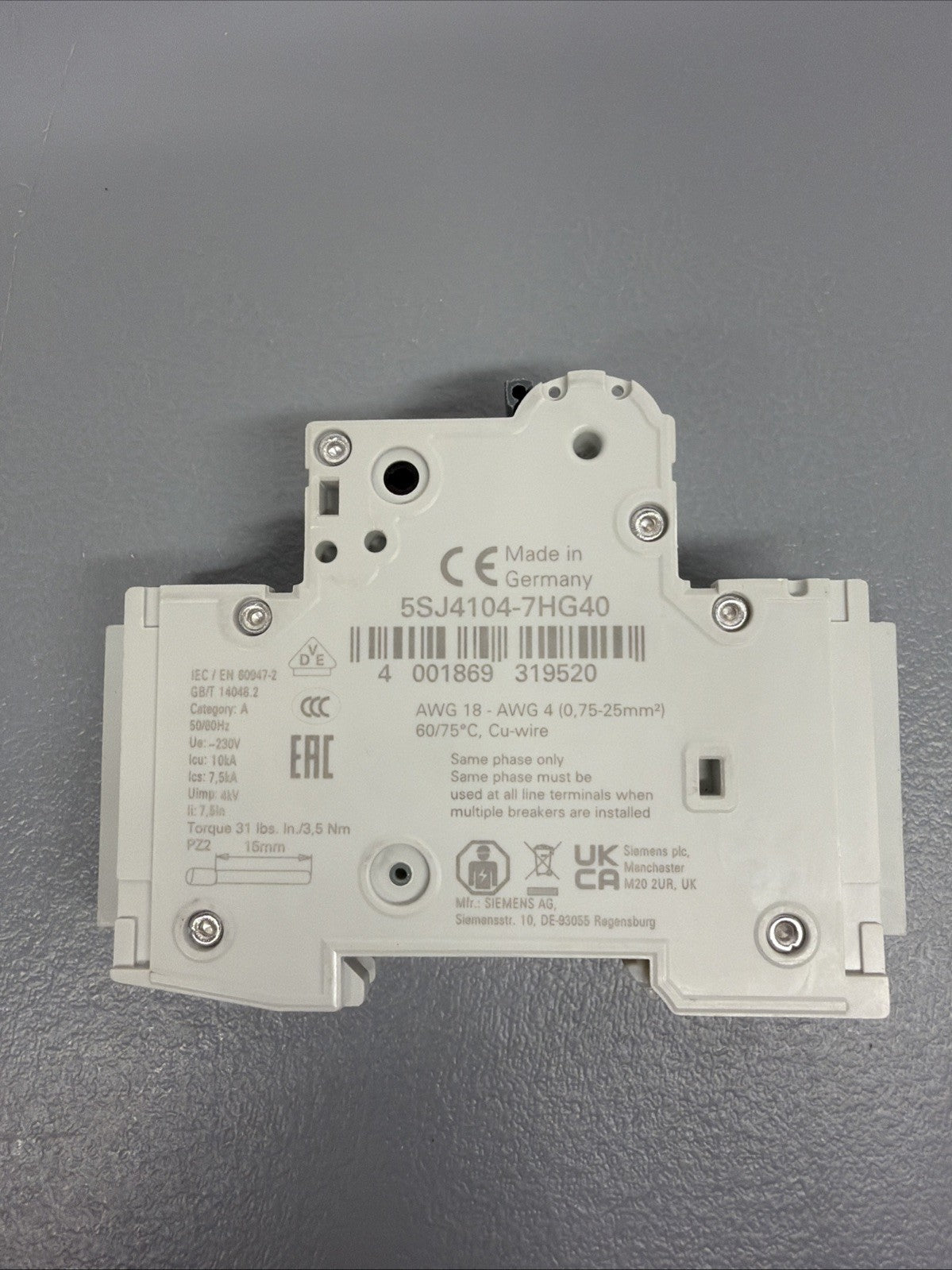 Siemens 5SJ4104-7HG40 4A Breaker + 5ST3010-0HG Aux Switch New Open Box((1.3.1)