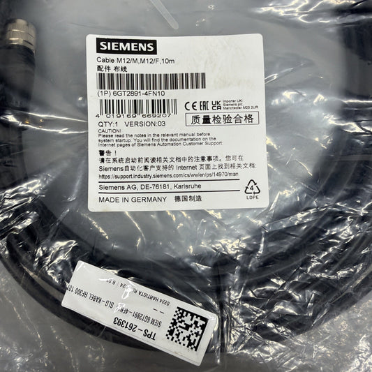 Siemens 6GT2891-4FN10 M12 Male Female Cable 10m New Sealed (1.4.3)