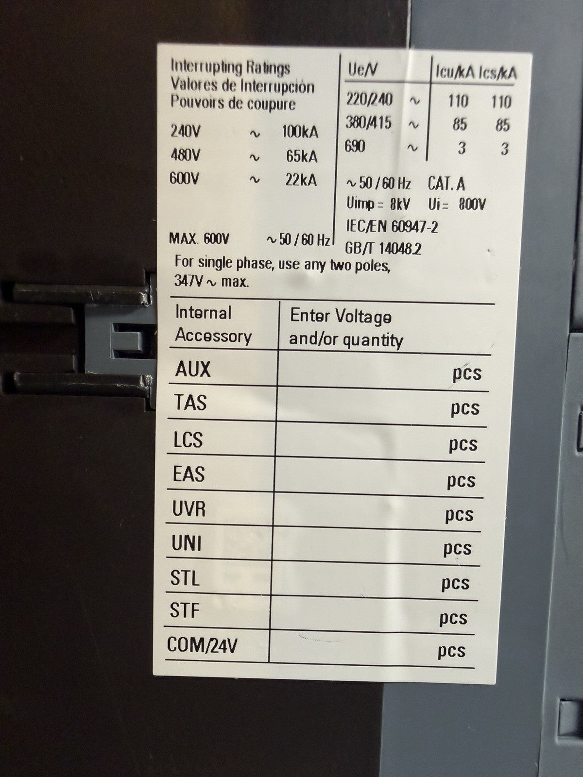 Siemens 3VA6225-6HN31-0AA 3-Pole Circuit Breaker ETU350 New O.Box 1.3.4b