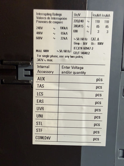 Siemens 3VA6225-6HN31-0AA 3-Pole Circuit Breaker ETU350 New O.Box 1.3.4b