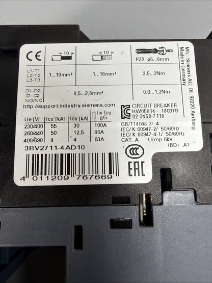 Siemens 3RV2711-4AD10 SIRIUS Circuit Breaker 11-16A NewOpen Box (1.4.4)