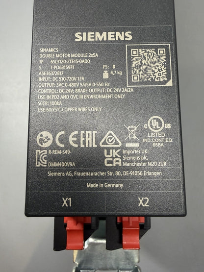 Siemens 6SL3120-2TE15-0AD0 SINAMICS S120 Double Motor Module New Open Box (144b)