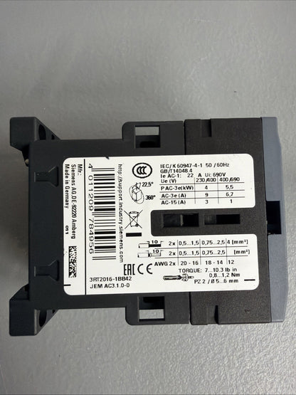 Siemens 3RT2016-1BB42 SIRIUS Contactor 24V DC New Open Box (1.4.3B)