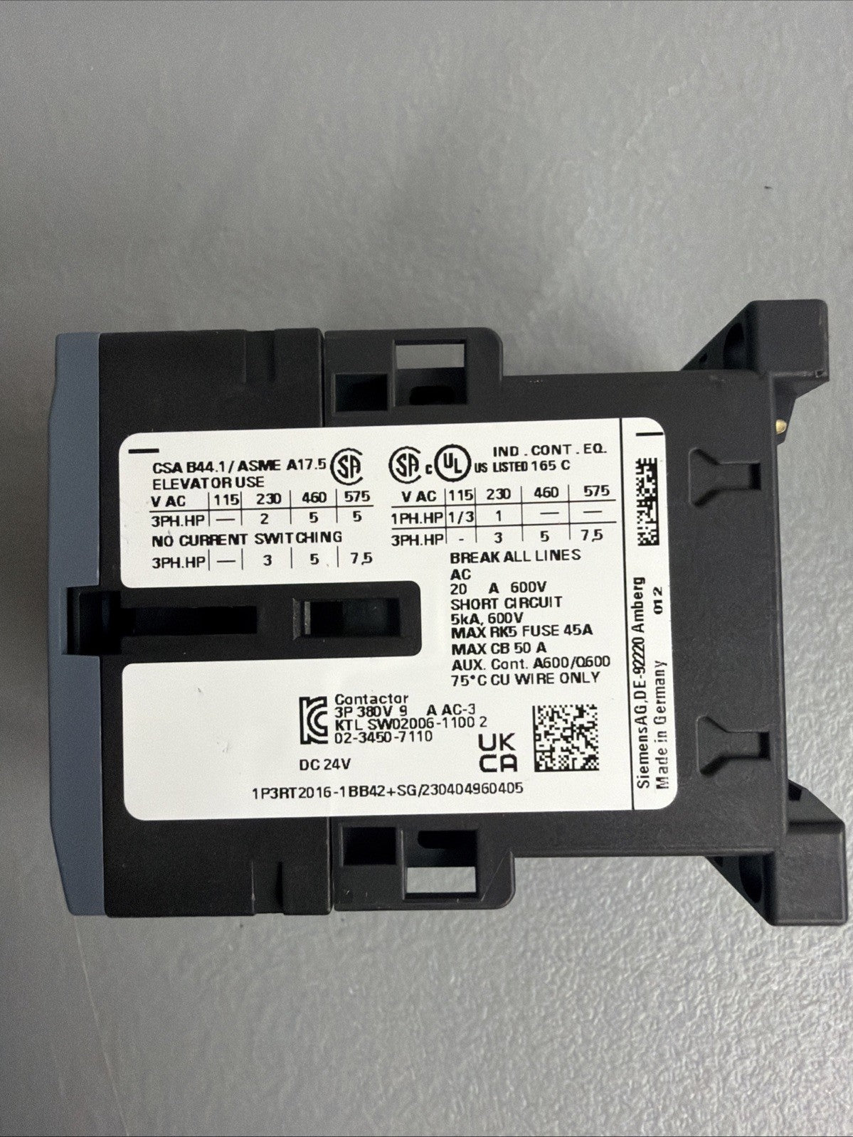 Siemens 3RT2016-1BB42 SIRIUS Contactor 24V DC New Open Box (1.4.3B)