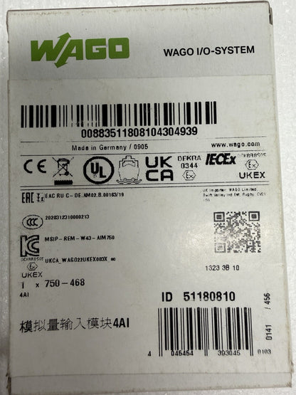 WAGO 750-468 4-Channel Analog Input Module 4AI I/O System New Factory Sealed 142