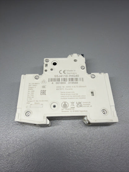 Siemens 5SJ4110-7HG40 SENTRON 4-Pole 10A Circuit Breaker Open Box (1.3.2b)