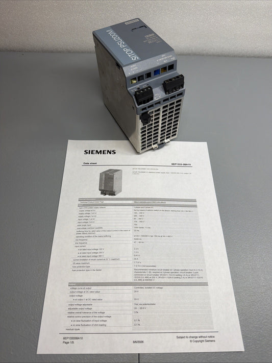 Siemens 6EP1333-3BA10 SITOP PSU200M DIN Rail Power Supply 24VDC 5A Open Box(123)