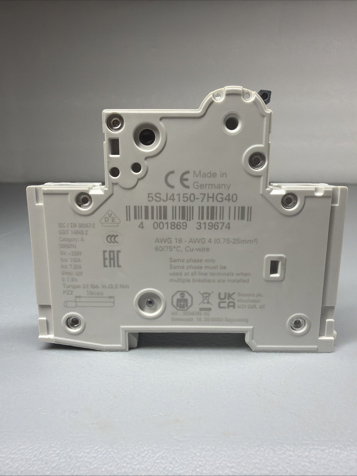 Siemens 5SJ4150-7HG40 SENTRON 4-Pole 50A Circuit Breaker Open Box (1.3.4)