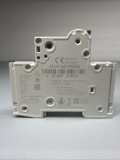 Siemens 5SJ4150-7HG40 SENTRON 4-Pole 50A Circuit Breaker Open Box (1.3.4)