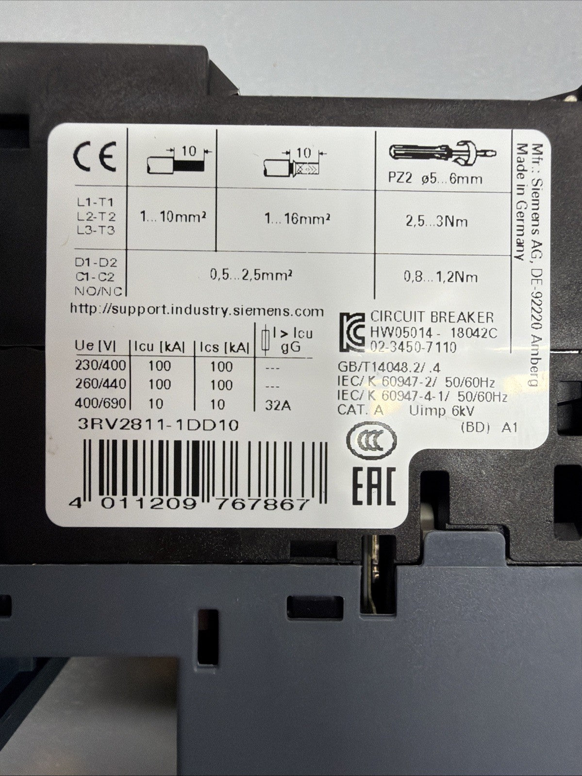 Siemens 3RV2811-1DD10 SIRIUS Side Mounted Auxiliary Contact Block Open Box (144)