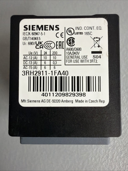 Siemens 3RH2911-1FA40 SIRIUS Auxiliary Contact Block 4NO New Open Box (1.4.2)