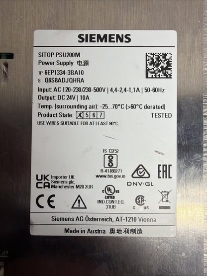 Siemens 6EP1334-3BA10 SITOP PSU200M 24VDC 10A Power Supply New Open Box (1.2.1)