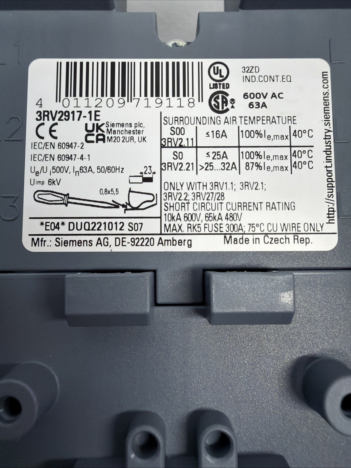 Siemens 3RV2917-1E SIRIUS 3-Phase Busbar Right Infeed New Open Box (1.2.2)