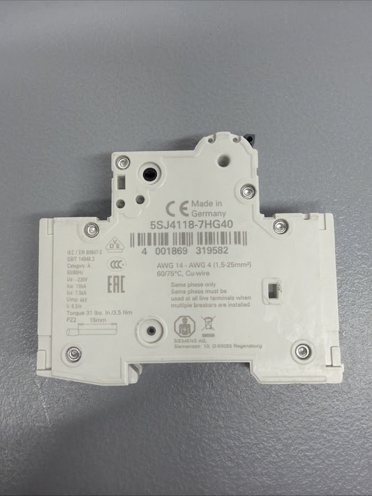 Siemens 5SJ4118-7HG40 Miniature Circuit Breaker MCB New Open Box (1.3.4B)