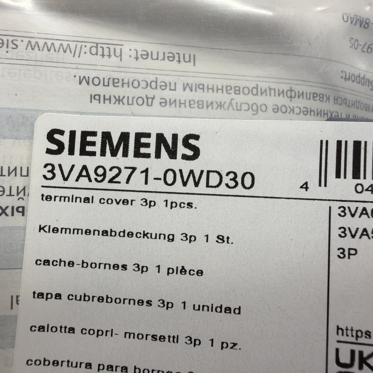 Siemens 3VA9271-0WD30 Circuit Breaker Accessory Terminal Cover 3-Pole NEW (142)