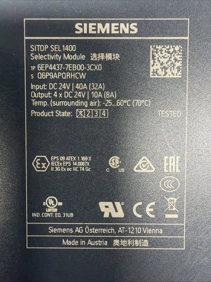 Siemens 6EP4437-7EB00-3CX0 SITOP SEL1400 Selectivity Module New Open Box (1.2.1)