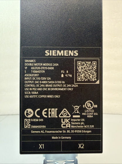 Siemens 6SL3120-2TE15-0AD0 SINAMICS S120 Double Motor Module New Open Box (154)
