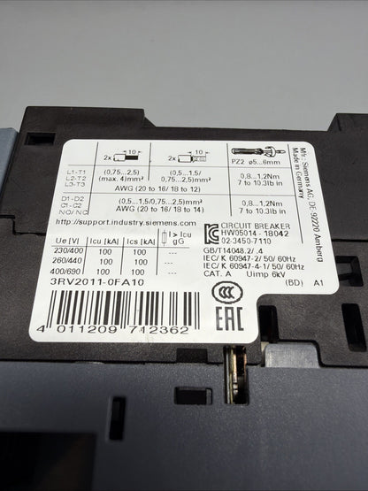 Siemens 3RV2011-0FA10 SIRIUS Motor Protection Circuit Breaker 0.35-0.5A New(141)