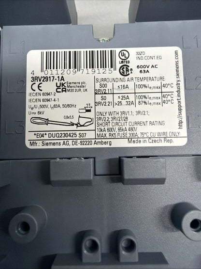 Siemens 3RV2917-1A SIRIUS Front Mounted Auxiliary Contact Block Open Box