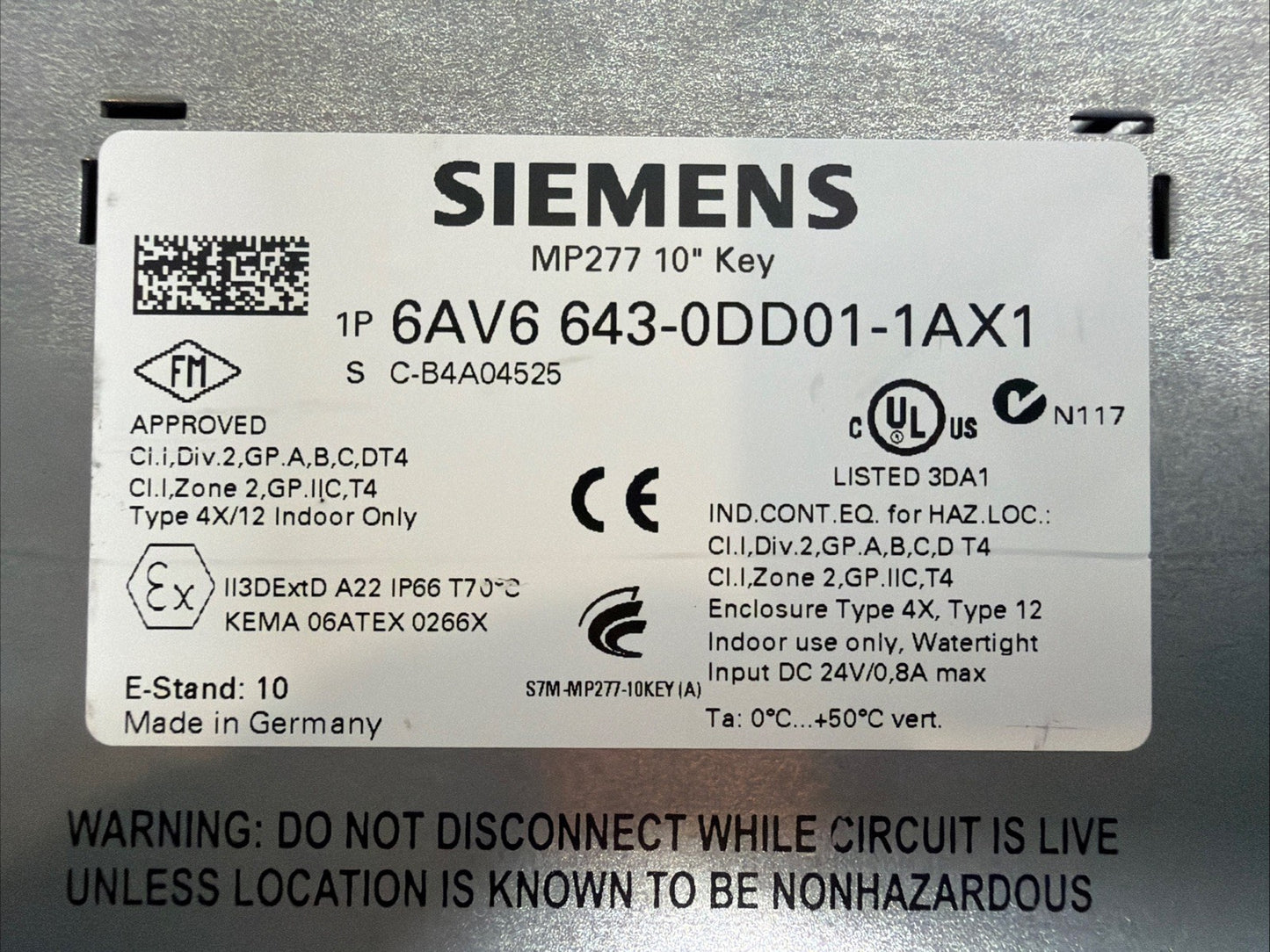Siemens 6AV6643-0DD01-1AX1 SIMATIC MP277 Operator Panel Great Condition  (1.2.2)